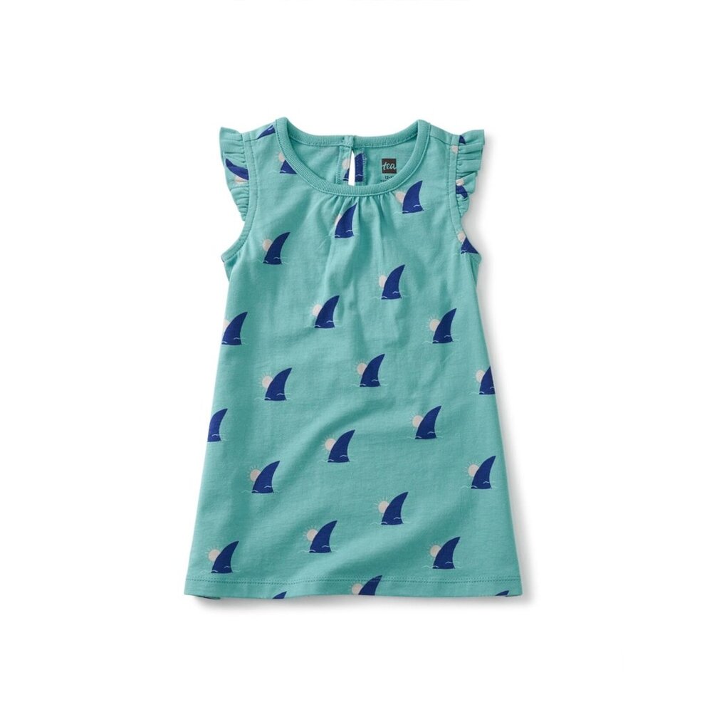 NWT Tea Collection Ruffle Shoulder Baby Dress Shark Fin Sunset Size 3-6 Months